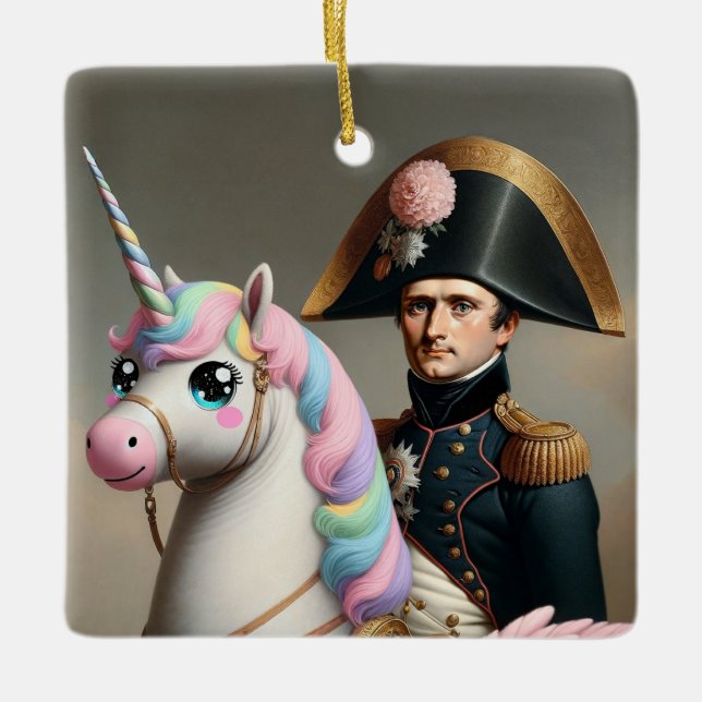 Napoleon und Kawaii Unicorn Keramikornament (Vorderseite)