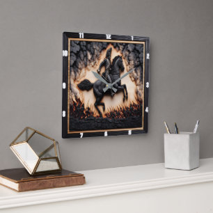 Napoleonic Cavalry Stallion Anklage Quadratische Wanduhr