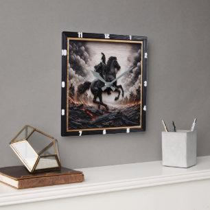 Napoleonisches Kavallerie-Stallion-Bounding Quadratische Wanduhr