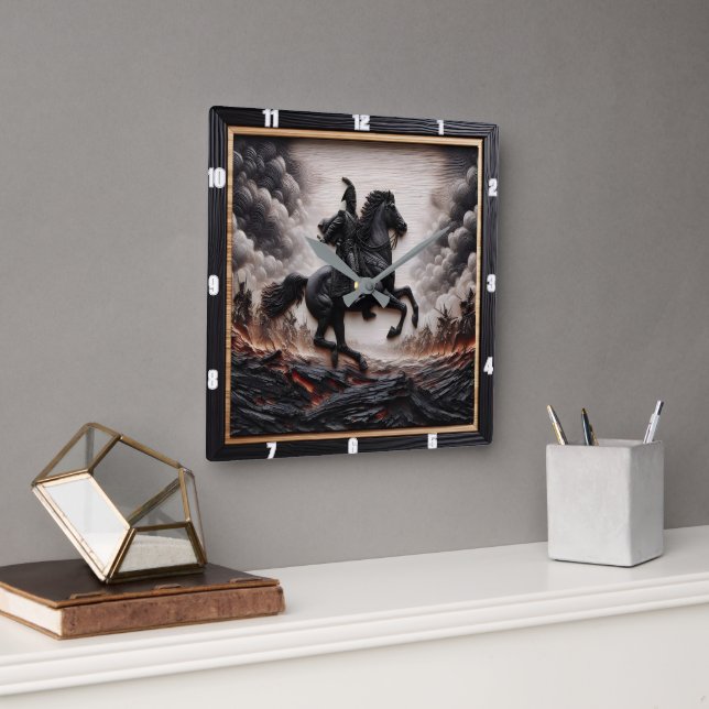 Napoleonisches Kavallerie-Stallion-Bounding Quadratische Wanduhr (Büro)