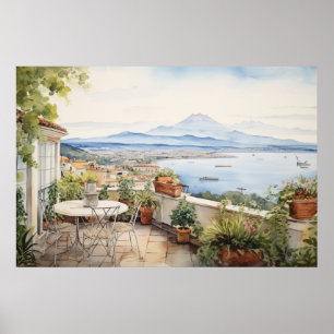 Napoli Serenity: Kunstdrucke digitaler Wasserfarbe Poster