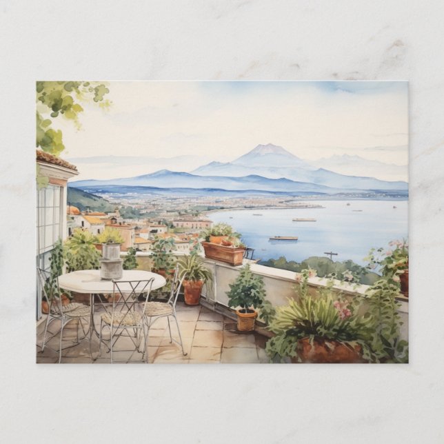 Napoli Serenity: Kunstdrucke digitaler Wasserfarbe Postkarte (Vorderseite)