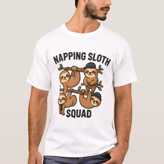 Napping Sloth Squad T-Shirt - Animal Sleep Gang  (Vorderseite)