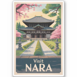 Nara Japan Illustration Reise Kunst Vintage Aufkleber