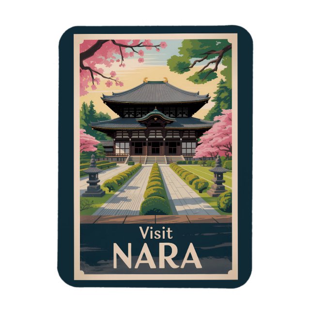 Nara Japan Illustration Travel Art Vintage Magnet (Vertikal)
