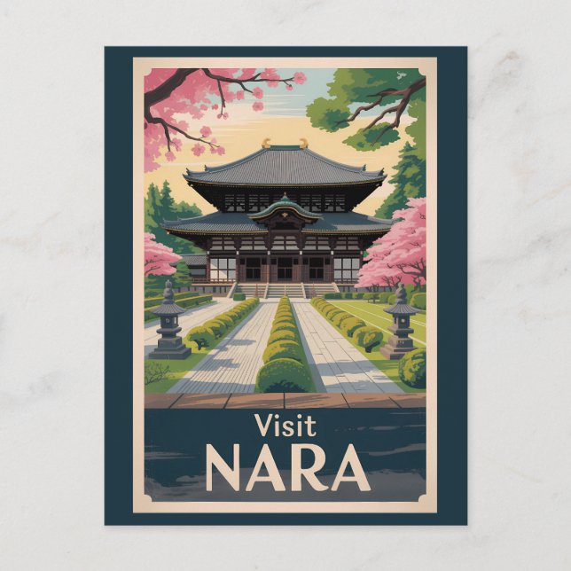 Nara Japan Illustration Travel Art Vintage Postkarte (Vorderseite)