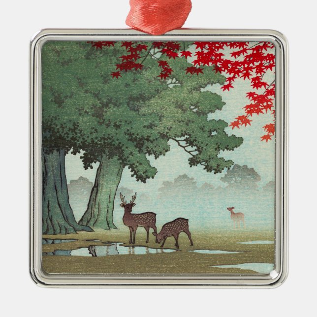 Nara Park Hasui Kawase shin hanga-Landschaft Kunst Silbernes Ornament (Vorne)