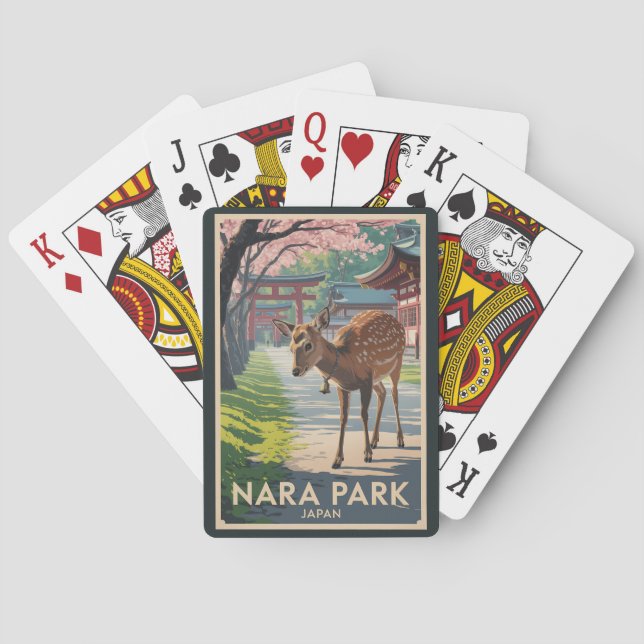 Nara Park Japan Deer Illustration Travel Art Retro Spielkarten (Rückseite)