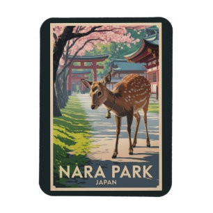 Nara Park Japan Hirsch Illustration Reise Kunst Re Magnet