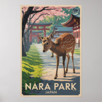 Nara Park Japan Hirsch Illustration Reise Kunst Re