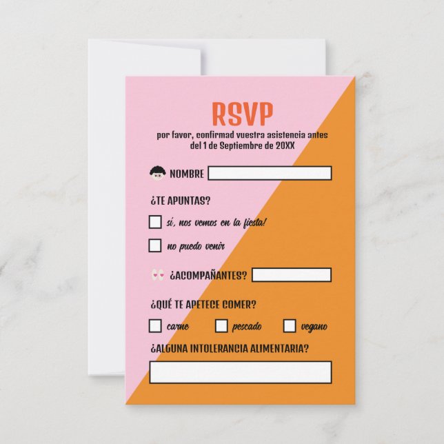Naranja y Rosa Triangulo Comida Boda RSVP Karte (Vorderseite)