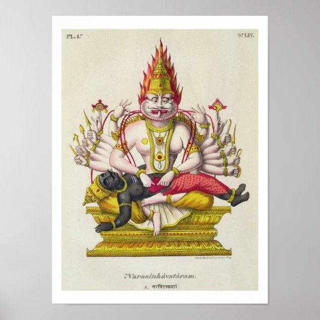 Narasimha, graviert von de Marlet (Farbe litho) Poster (Vorne)