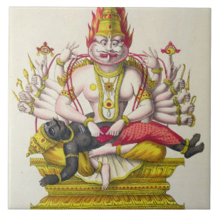 Narasimha, graviert von de Marlet (Farbelitho) Fliese