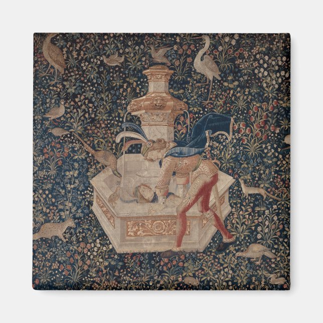 Narcissus at the Well, Medieval Tapestry Magnet (Vorne)