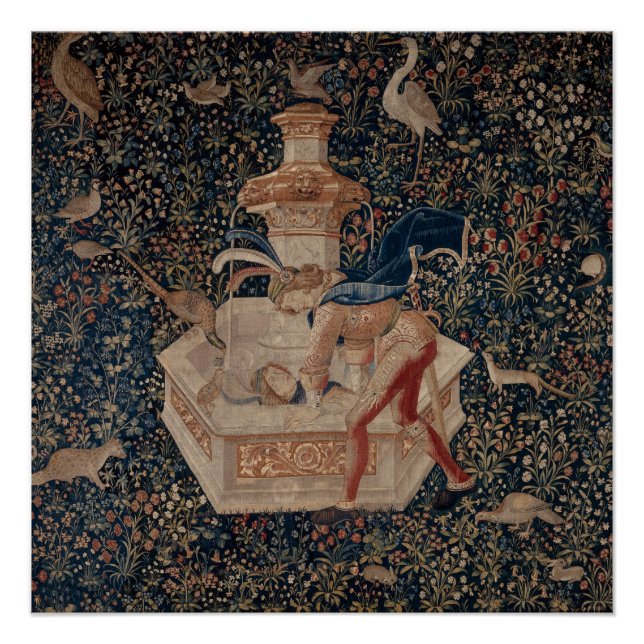 Narcissus at the Well, Medieval Tapestry Poster (Vorderseite)
