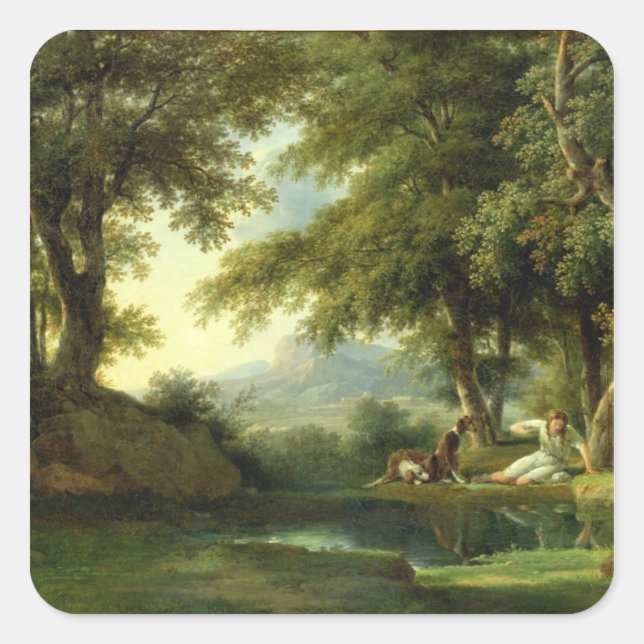 Narcissus Bewunderung seiner Reflexion Quadratischer Aufkleber (Vorderseite)