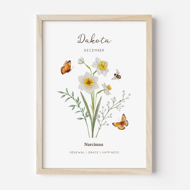 Narcissus Birth Month Flower Poster (Example of narcissus birth flower poster once framed. )