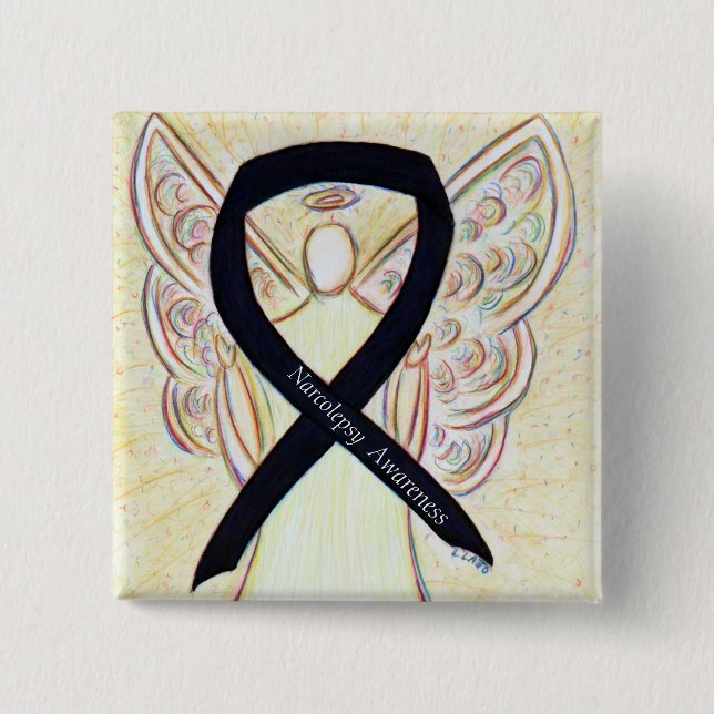 Narcolepsy Awareness Angel Black Ribbon Art Button (Vorderseite)