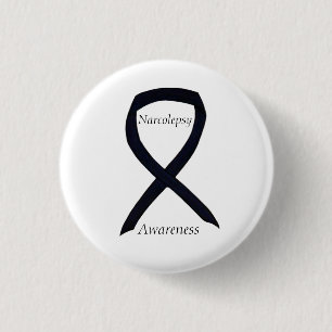 Narcolepsy Awareness Black Ribbon Custom Art Butto Button