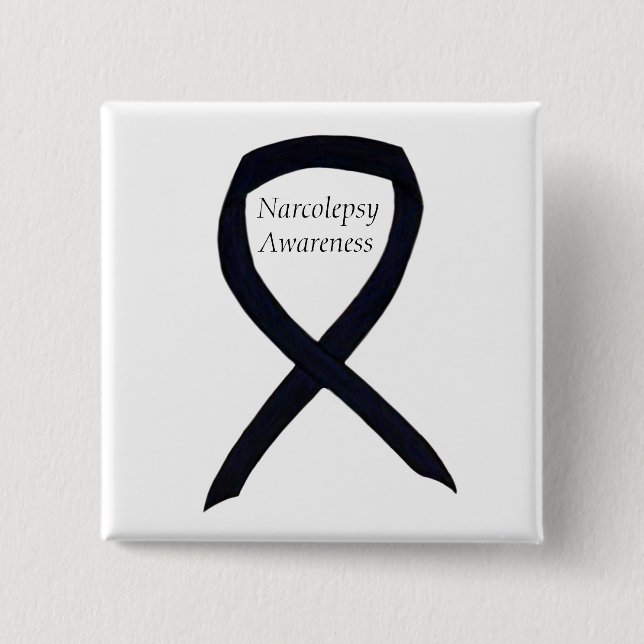 Narcolepsy Awareness Black Ribbon Custom Art Butto Button (Vorderseite)