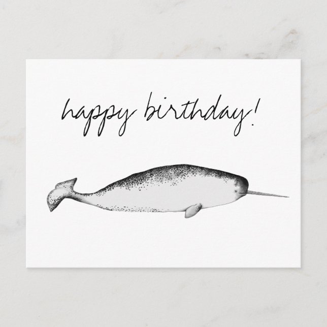 Narhwal Unicorn Illustration Whale Lover Birthday Postkarte (Vorderseite)