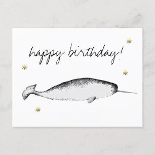 Narhwal Unicorn Illustration Whale Lover Birthday Postkarte