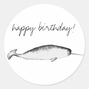 Narhwal Unicorn Illustration Whale Lover Birthday Runder Aufkleber