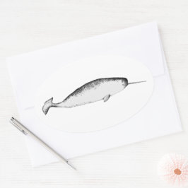 Narhwal Unicorn Sea Illustration Whale Lover Ovaler Aufkleber