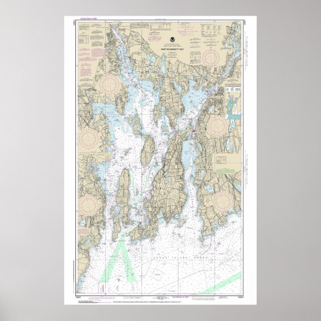 Narragansett Bay Nautical Chart 13221 Poster (Vorne)