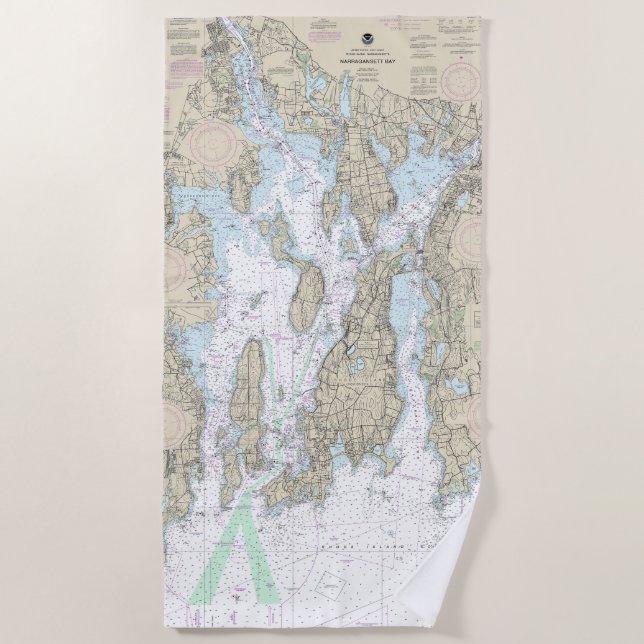 Narragansett Bay Nautical Chart 13221 Strandtuch (Vorderseite)