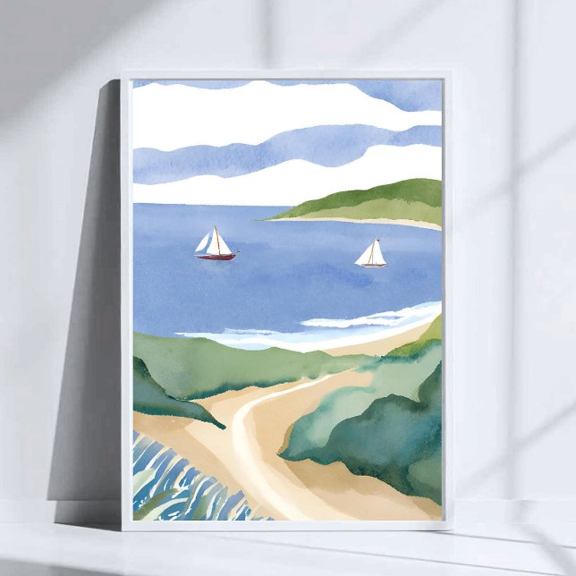 Narragansett Bay | Sailboat Coastal RI Watercolor Poster (Von Creator hochgeladen)