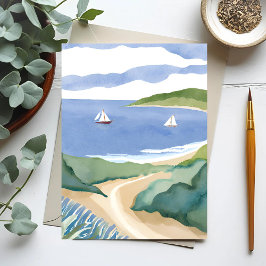 Narragansett Bay | Segelboot Küsten RI Aquarell Postkarte