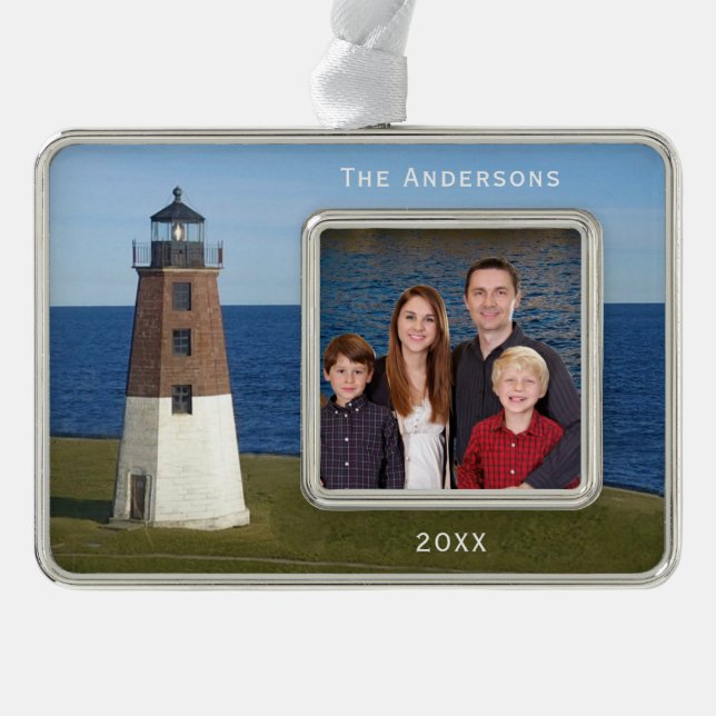 Narragansett Point Judith Lighthouse Rahmen-Ornament Silber (Vorderseite)