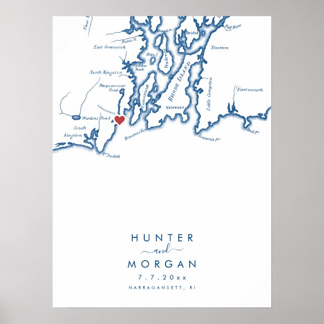 Narragansett RI Wedding Modern Guest Book Poster (Vorne)