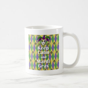 Narrensmaske Bleib ruhig und Mardi Gras Tasse