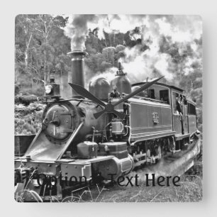 Narrow Gauge Steam Train Puffing Engine Quadratische Wanduhr