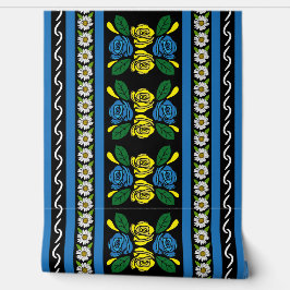 Narrowboat Blue Folk Art Roses and Daisies Tapete