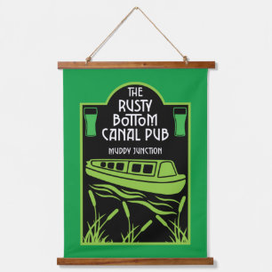 Narrowboat Canal Pubs Wandteppich Mit Holzrahmen