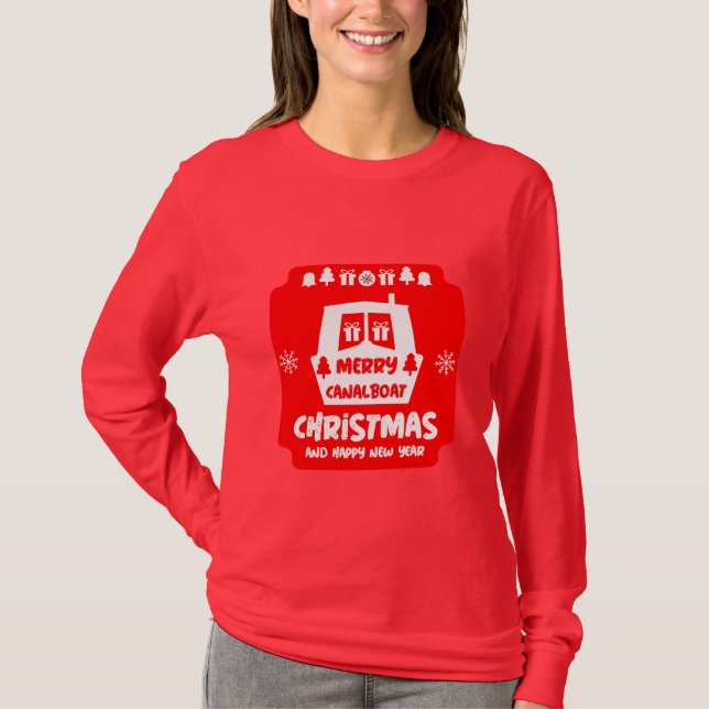 Narrowboat Canal Weihnachten Weihnachten Weihnacht T-Shirt (Vorderseite)
