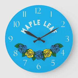 Narrowboat Folk Art Blue Rose Große Uhr