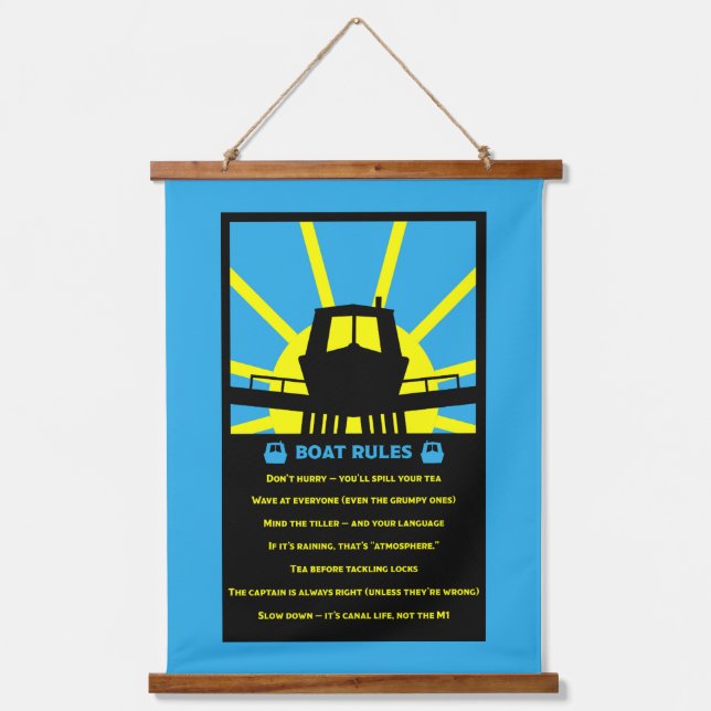 Narrowboat Funny Rules Wandteppich Mit Holzrahmen (Vorderseite)