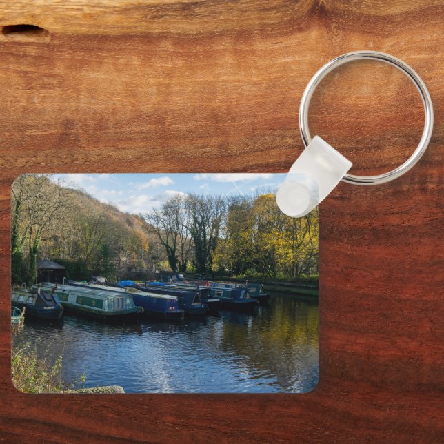 Narrowboats Moored at Salterhebble Basin Schlüsselanhänger (Vorderseite)