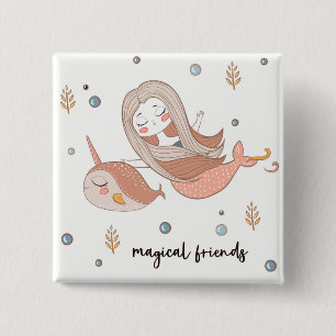 Narwal und Meerjungfrau Magische Freunde. Button