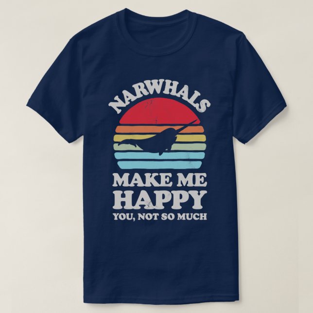 Narwals machen mich glücklich, Sunset Retro für Mä T-Shirt (Design vorne)