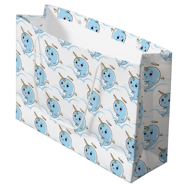 Narwhal Angel Süsse Große Geschenktüte (Vorderseite Schrägansicht)