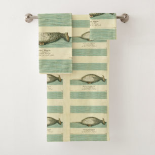 Narwhal Antique Whale Aquarellmalerei Badhandtuch Set