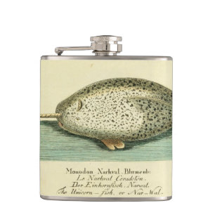 Narwhal Antique Whale Aquarellmalerei Flachmann