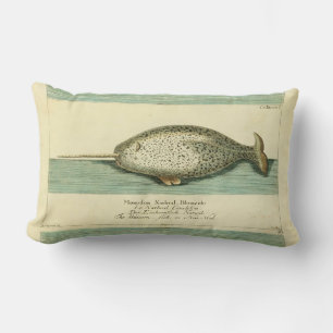 Narwhal Antique Whale Aquarellmalerei Lendenkissen