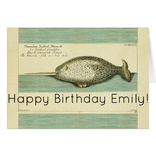 Narwhal Antique Whale Watercolor Wissenschaftliche (Vorderseite (Horizontal))