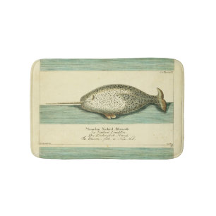 Narwhal Antique Whale Watercolor Wissenschaftliche Badematte